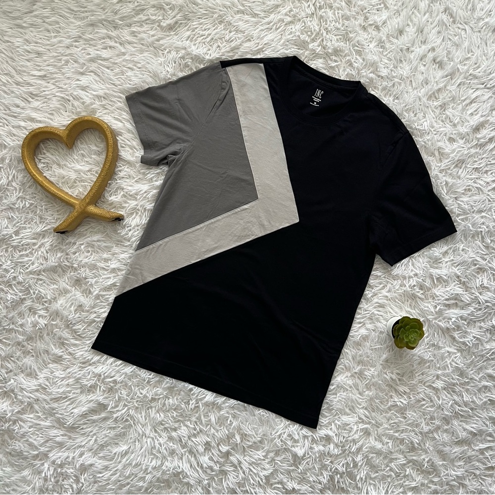 INC International Concepts Black and Gray Diagonal Tee
